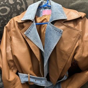 Azalea wang faux leather with denim trim moto jacket size large